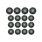 Fifteen Luxury Suit Buttons, black with four holes, are arranged in a neat square grid on a white background.