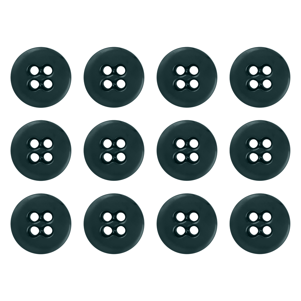 Twelve black Suspender Brace Pant Buttons with four holes each, arranged in a grid pattern on a white background.