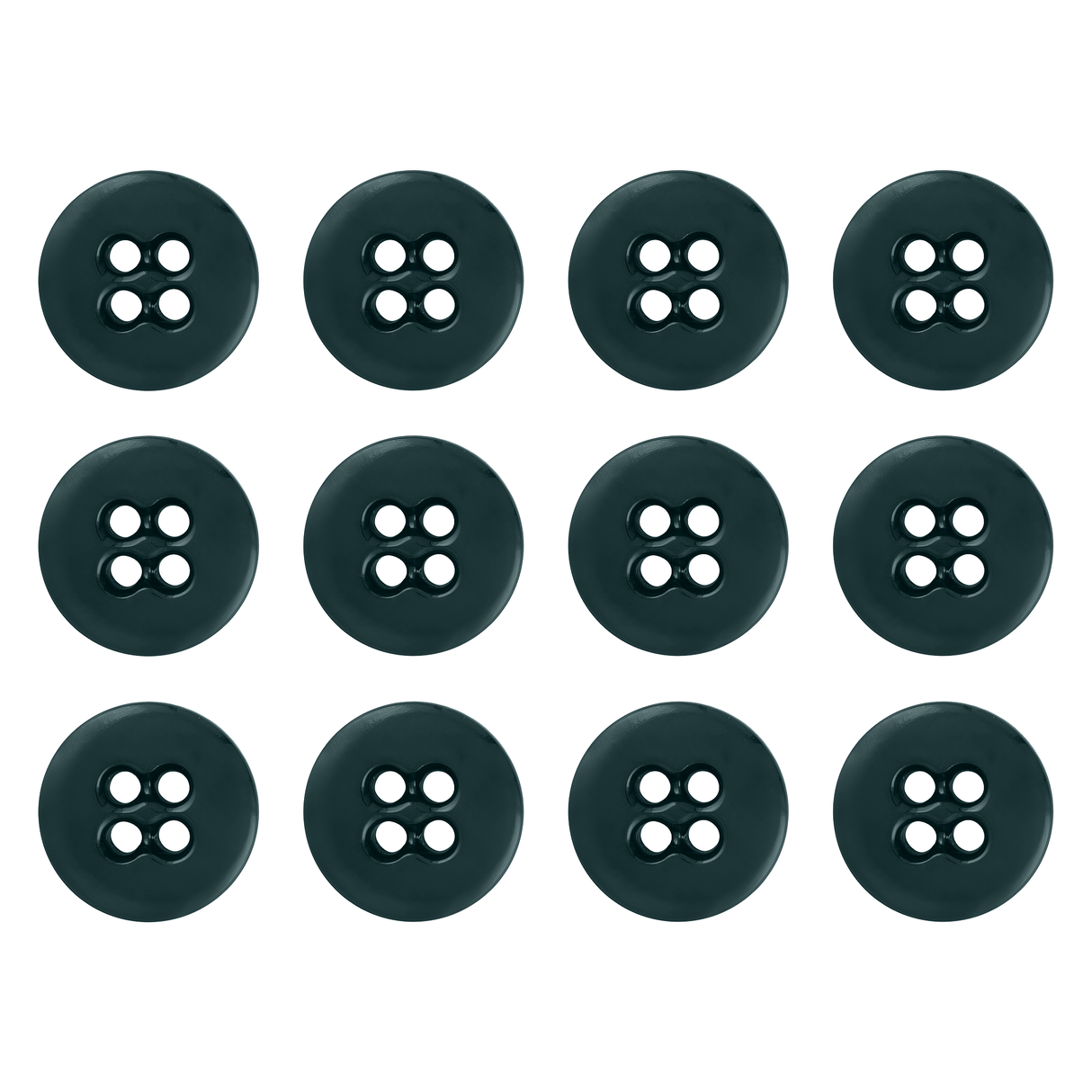 Twelve black Suspender Brace Pant Buttons with four holes each, arranged in a grid pattern on a white background.