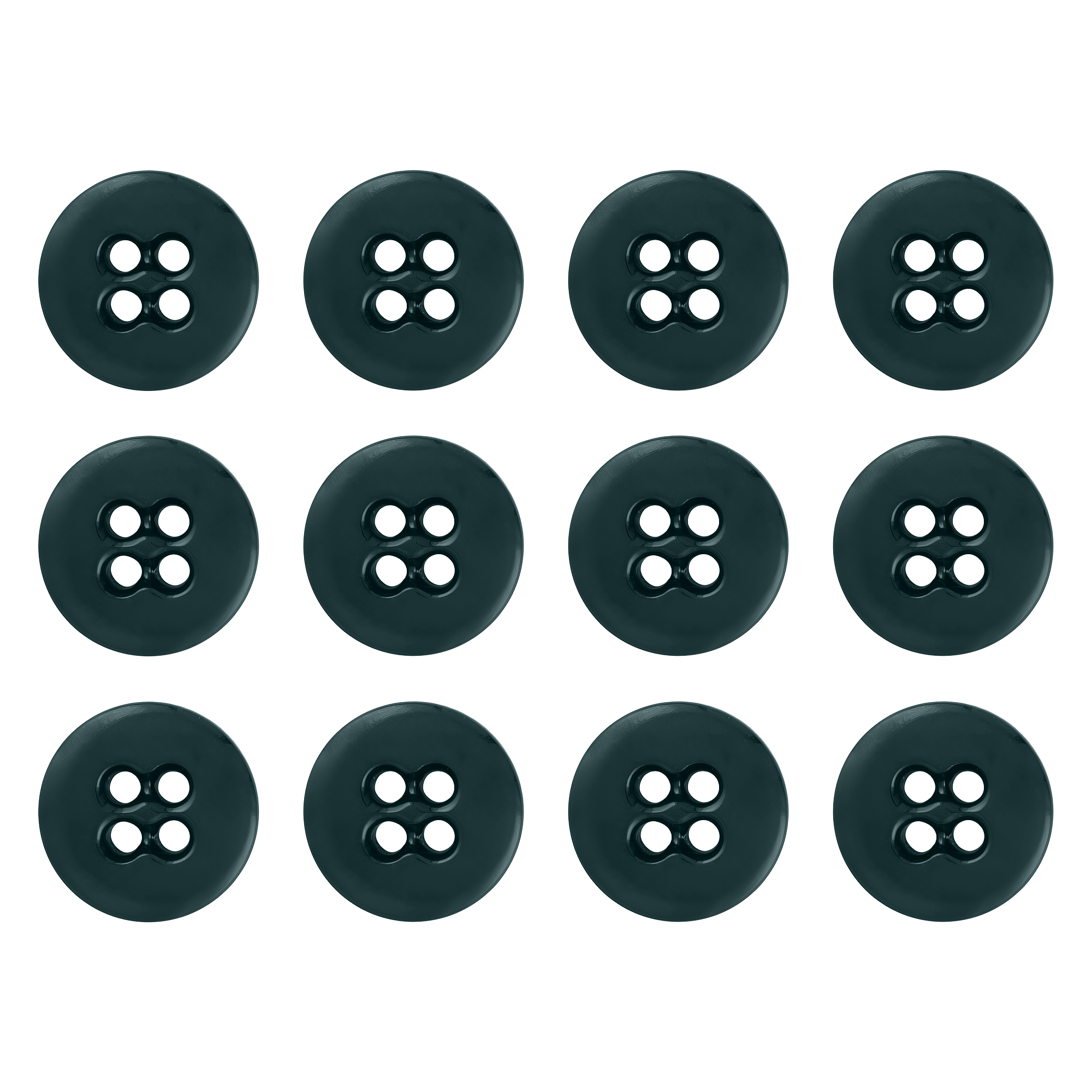 Twelve black Suspender Brace Pant Buttons with four holes each, arranged in a grid pattern on a white background.