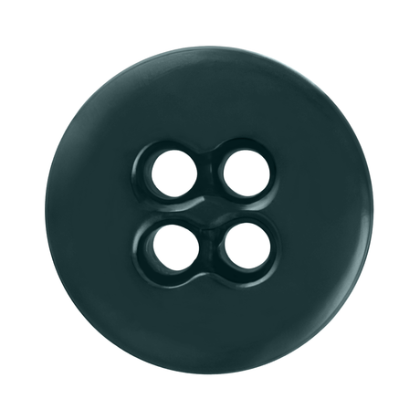 A close-up of a dark green Suspender Brace Pant Button with four holes on a white background, designed like military spec suspender buttons for use with button-on suspenders.