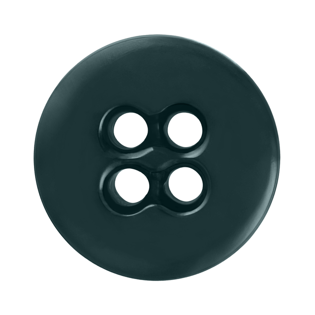 A close-up of a dark green Suspender Brace Pant Button with four holes on a white background, designed like military spec suspender buttons for use with button-on suspenders.