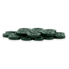 A pile of Replacement Shirt Buttons in dark green, round, four-hole poly-nylon, displayed on a white background—an ideal addition to any tailor's kit.