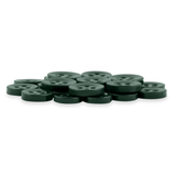 A pile of Replacement Shirt Buttons in dark green, round, four-hole poly-nylon, displayed on a white background—an ideal addition to any tailor's kit.