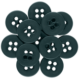 A set of Suspender Brace Pant Buttons, black in color, featuring two and four holes, displayed in an overlapping circular arrangement.