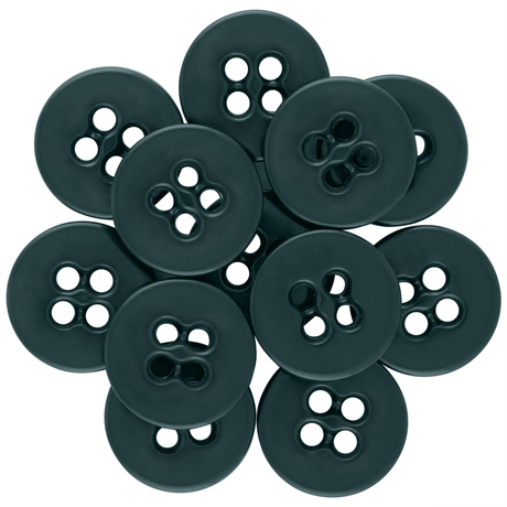 A set of Suspender Brace Pant Buttons, black in color, featuring two and four holes, displayed in an overlapping circular arrangement.