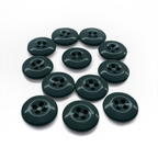 Twelve dark green Work Pants Buttons, each with four holes and military-grade quality, arranged in a loose circle on a white background.
