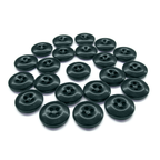 Twenty-four Work Pants Buttons, black and military-grade, are arranged in a circular pattern on a white background.