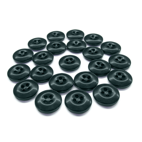Twenty-four Work Pants Buttons, black and military-grade, are arranged in a circular pattern on a white background.