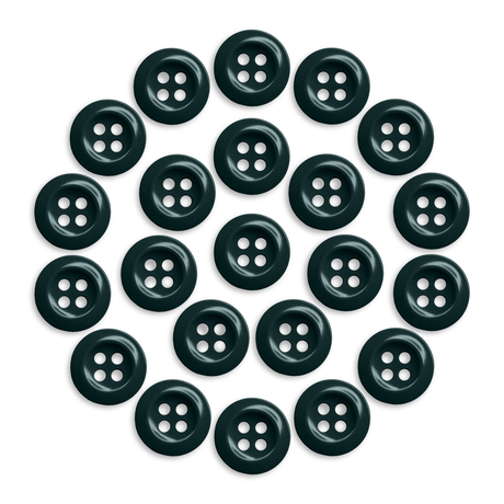 Twenty black Work Shirt Buttons, military spec, each with four holes arranged in a circular pattern, displayed on a white background.