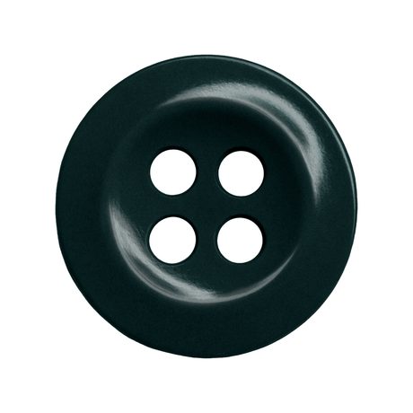 A black Work Shirt Button with four holes, perfect as a replacement for work shirts, displayed on a white background.