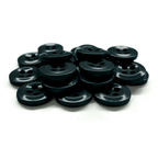 A pack of 12 black, four-hole Work Shirt Buttons displayed on a white background.