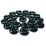 A set of Work Shirt Buttons in dark green, military spec style with four holes in a circular pattern displayed on a white background.