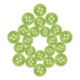 Twenty-four Replacement Shirt Buttons in green poly-nylon are arranged in a star shape on a white background.