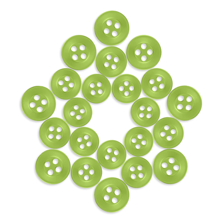 Twenty-four Replacement Shirt Buttons in green poly-nylon are arranged in a star shape on a white background.