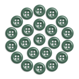 Twenty-one Work Shirt Buttons in green, military spec, displayed in a circular pattern on a white background.