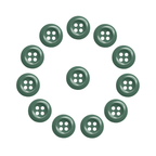 Twelve Work Shirt Buttons from the 12 Pack, military green, arranged in a circle with one in the center on a white background.