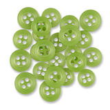 A pile of green Replacement Shirt Buttons, valued for their durability, scattered on a white background—ideal additions to any tailor's kit.