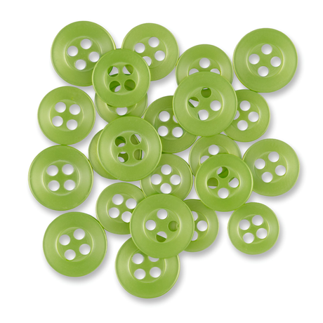 A pile of green Replacement Shirt Buttons, valued for their durability, scattered on a white background—ideal additions to any tailor's kit.