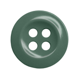 A round, green Work Shirt Button with four holes on a white background, crafted to meet military spec standards—perfect as a replacement button for work shirts.