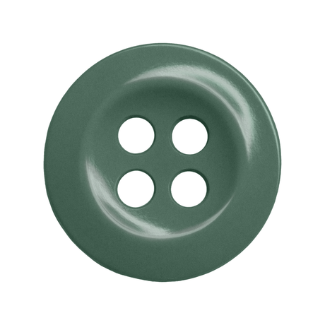 A round, green Work Shirt Button with four holes on a white background, crafted to meet military spec standards—perfect as a replacement button for work shirts.