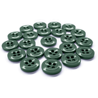 A 22-pack of green, four-hole Work Shirt Buttons is displayed in a loose circle on a white background.