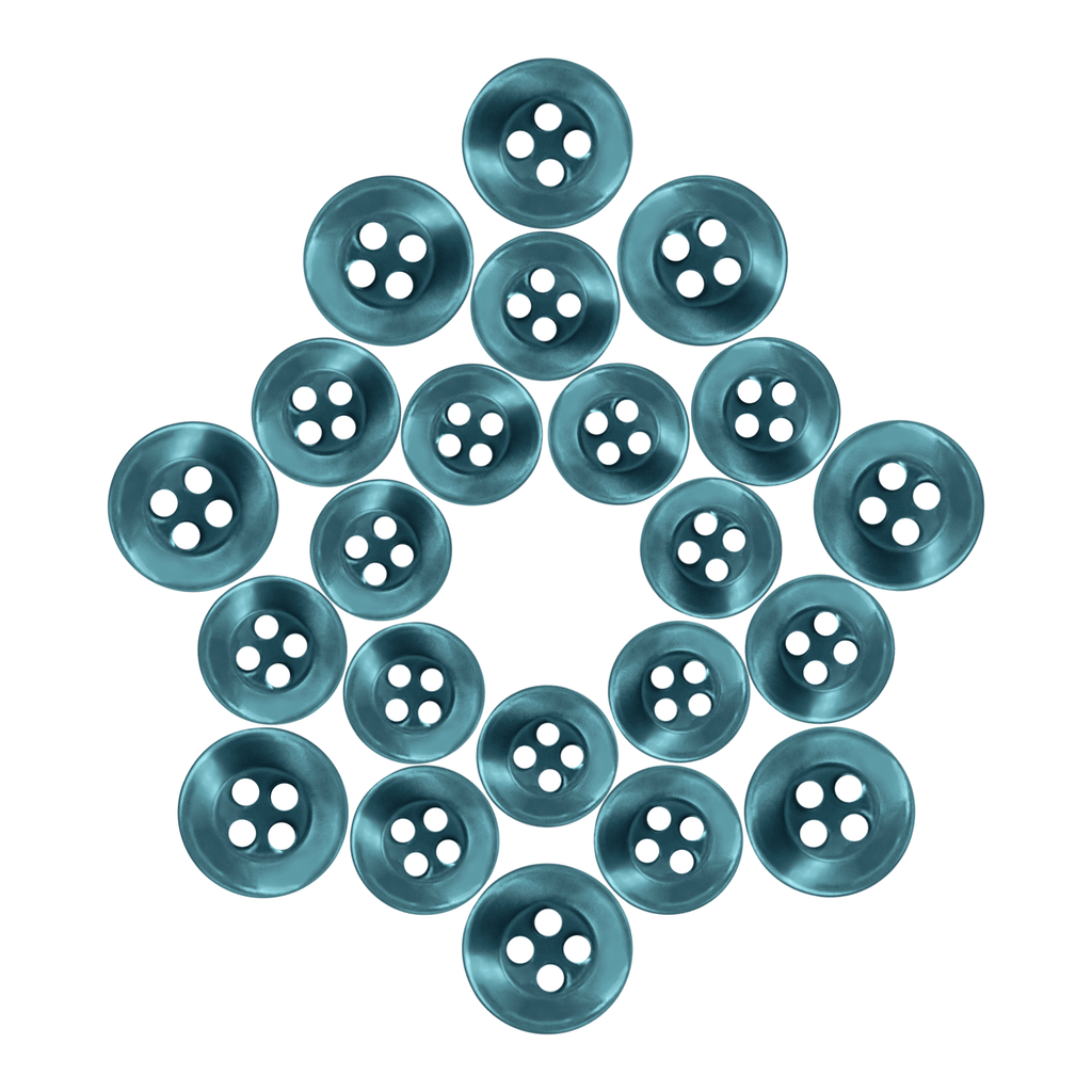 Replacement Shirt Buttons are blue poly-nylon, arranged in a hexagonal pattern on a white background—ideal for any tailor’s kit.