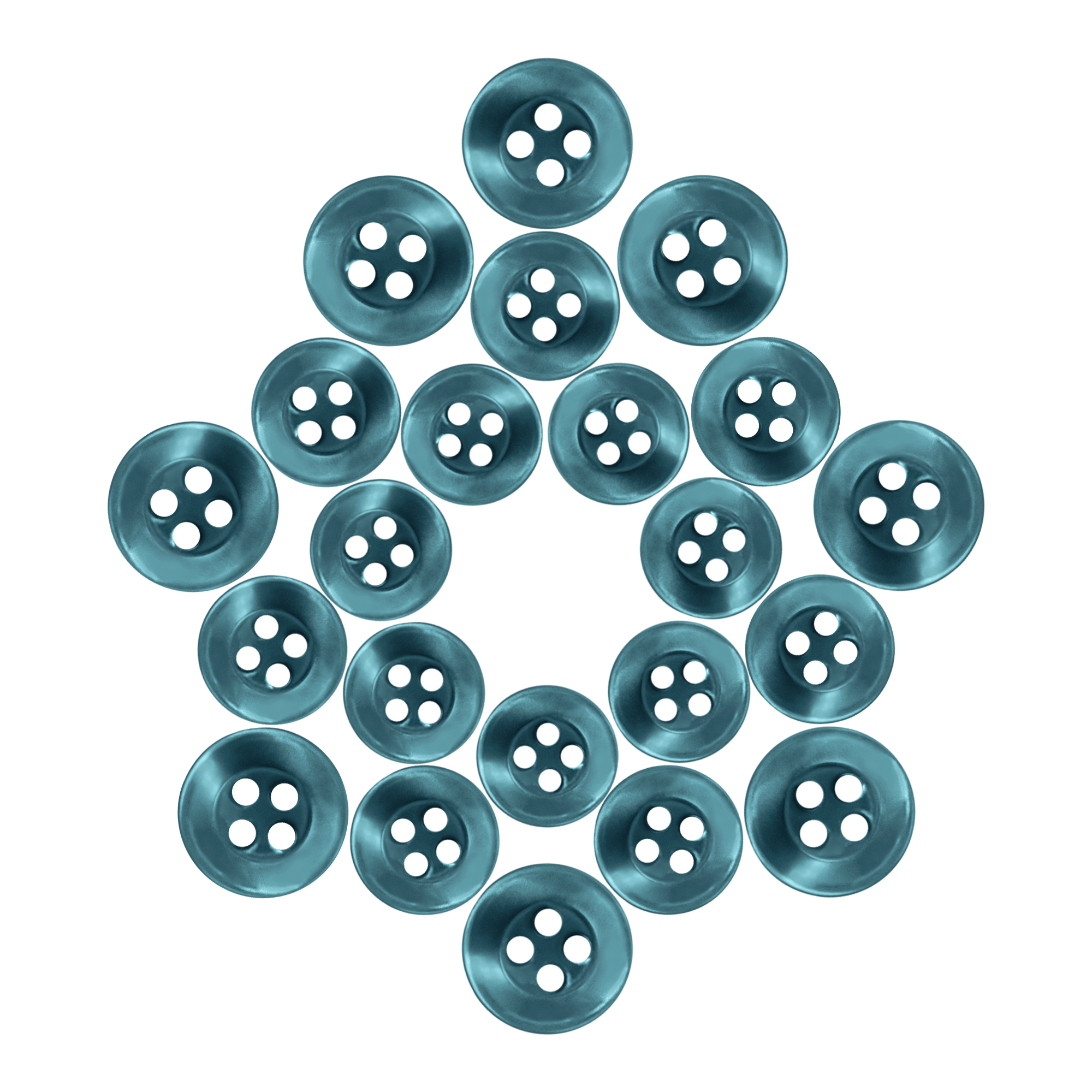 Replacement Shirt Buttons are blue poly-nylon, arranged in a hexagonal pattern on a white background—ideal for any tailor’s kit.