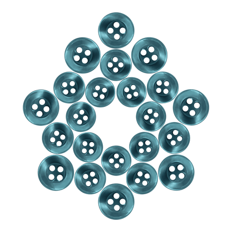 Replacement Shirt Buttons are blue poly-nylon, arranged in a hexagonal pattern on a white background—ideal for any tailor’s kit.