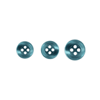 Three Replacement Shirt Buttons in blue poly-nylon of different sizes are arranged in a row on a white background.