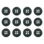 Twelve Khakis, Chinos and Casual Cotton Pant Buttons, black with four holes each, arranged in a 3x4 grid on a white background.