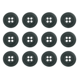 Twelve Khakis, Chinos and Casual Cotton Pant Buttons, black with four holes each, arranged in a 3x4 grid on a white background.