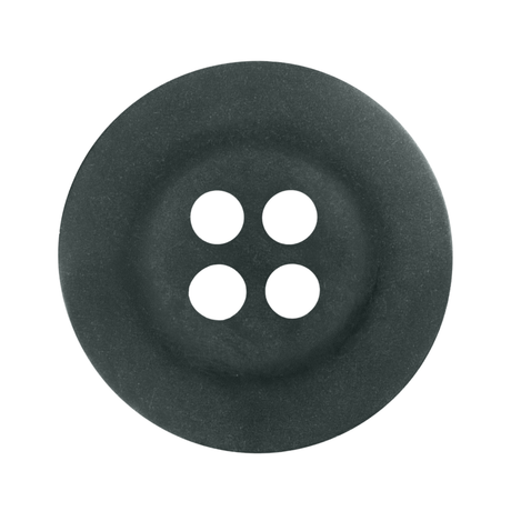 A black, round Khakis, Chinos and Casual Cotton Pant Button with four holes, seen from above on a white background—ideal as a replacement button.