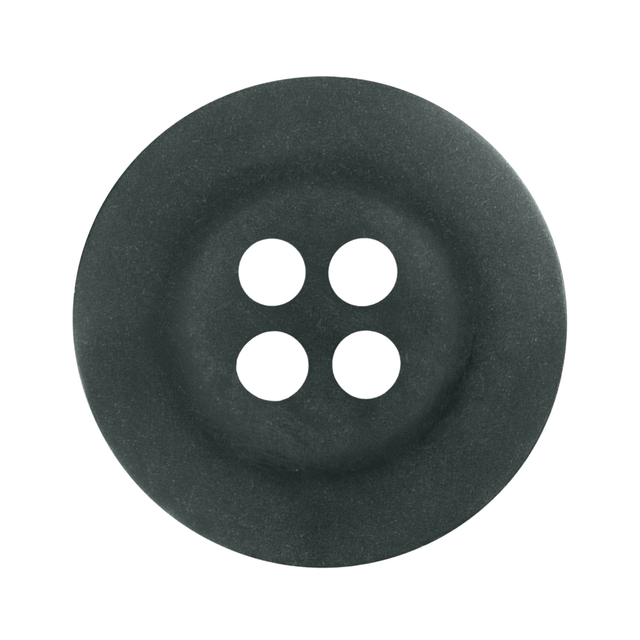 A black, round Khakis, Chinos and Casual Cotton Pant Button with four holes, seen from above on a white background—ideal as a replacement button.