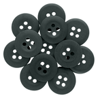 A cluster of black Khakis, Chinos and Casual Cotton Pant Buttons—round with four holes each—on a white background, perfect as replacement buttons.