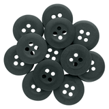 A cluster of black Khakis, Chinos and Casual Cotton Pant Buttons—round with four holes each—on a white background, perfect as replacement buttons.