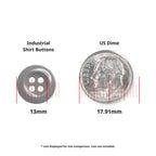 Work Shirt Buttons 22 Pack (13mm) shown beside a US dime (17.91mm) for size reference; sturdy replacement buttons—dime not included.