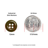 A Work Shirt Button (13mm, military spec) shown next to a 17.91mm US dime for size comparison.