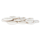 A pile of Regular Suit Buttons, round and white like marble, displayed on a white background.
