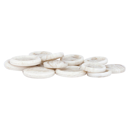 A pile of Regular Suit Buttons, round and white like marble, displayed on a white background.