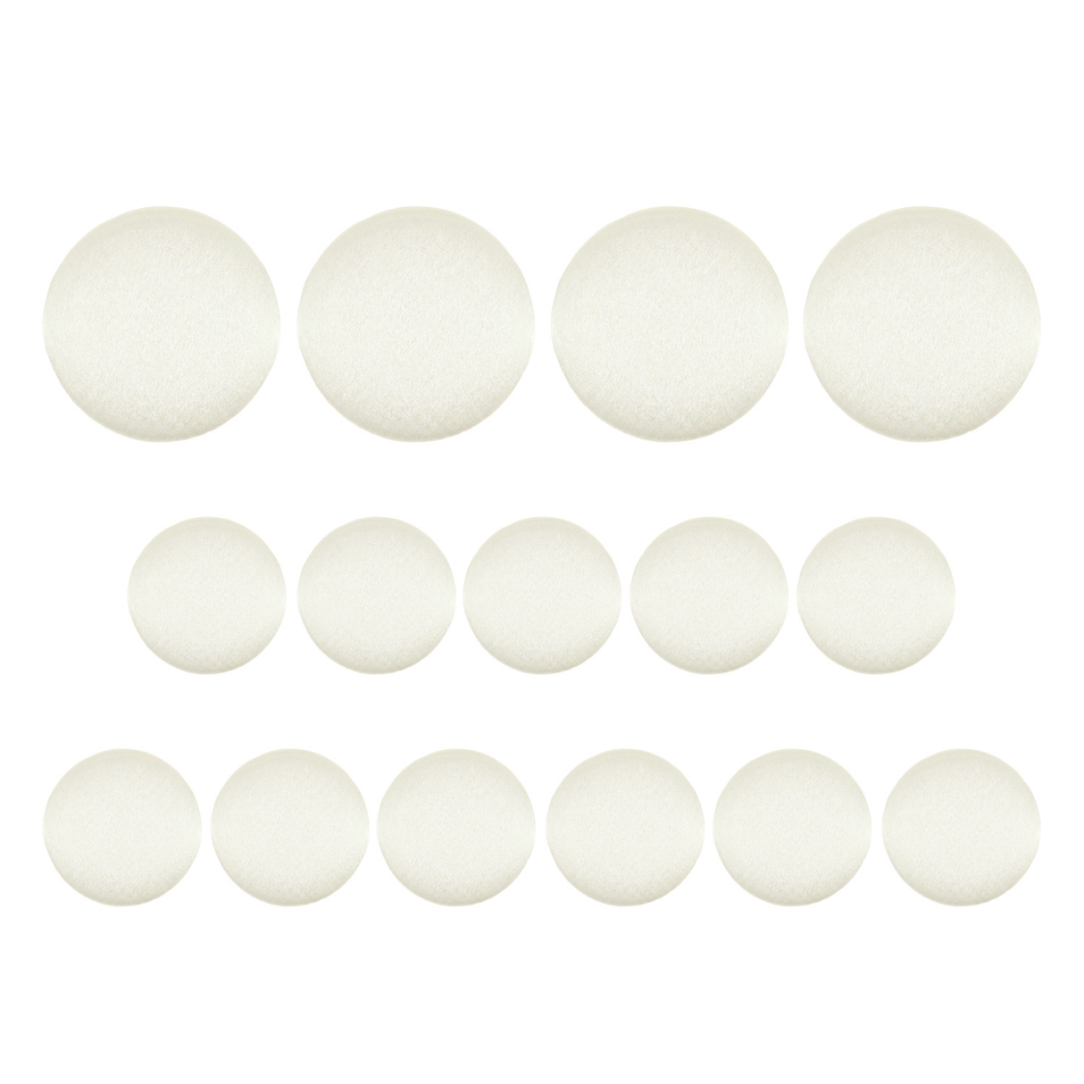 Fourteen round, white Tuxedo Suit Buttons are arranged in three rows on a plain white background, resembling buttons from a classic formal tuxedo.