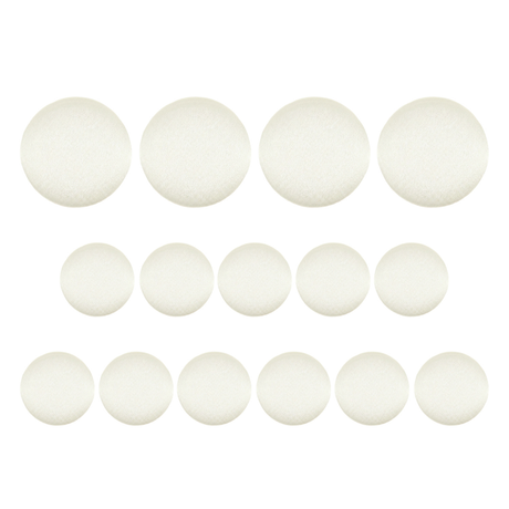 Fourteen round, white Tuxedo Suit Buttons are arranged in three rows on a plain white background, resembling buttons from a classic formal tuxedo.
