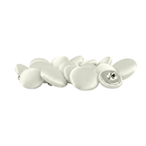 Tuxedo Suit Buttons—round and white with fabric covering, some showing metal backs and shanks—are displayed on a white background, making an elegant formalwear choice.
