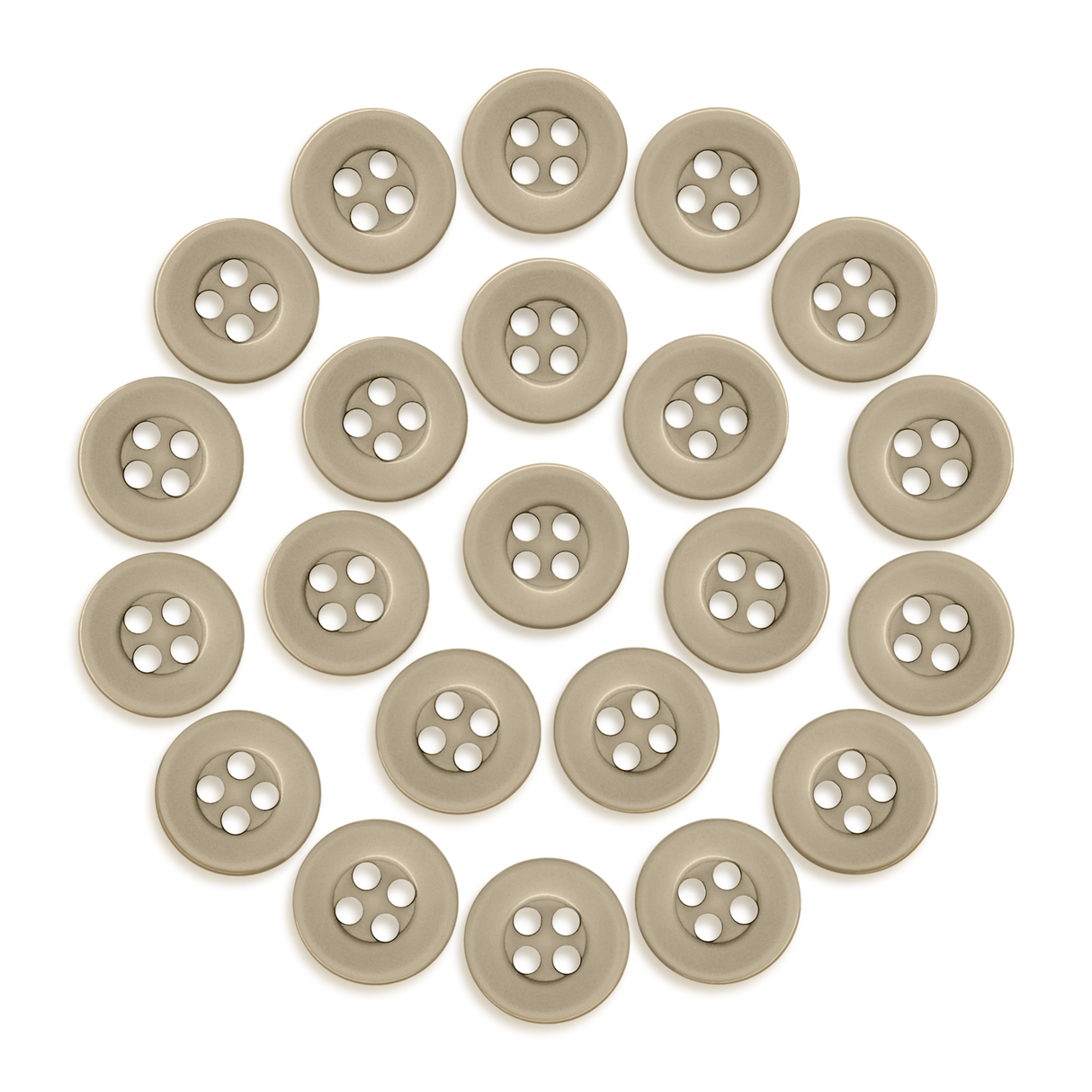 Twenty-four Workshop Uniform Shirt Buttons in tan, arranged in a circle on a white background.