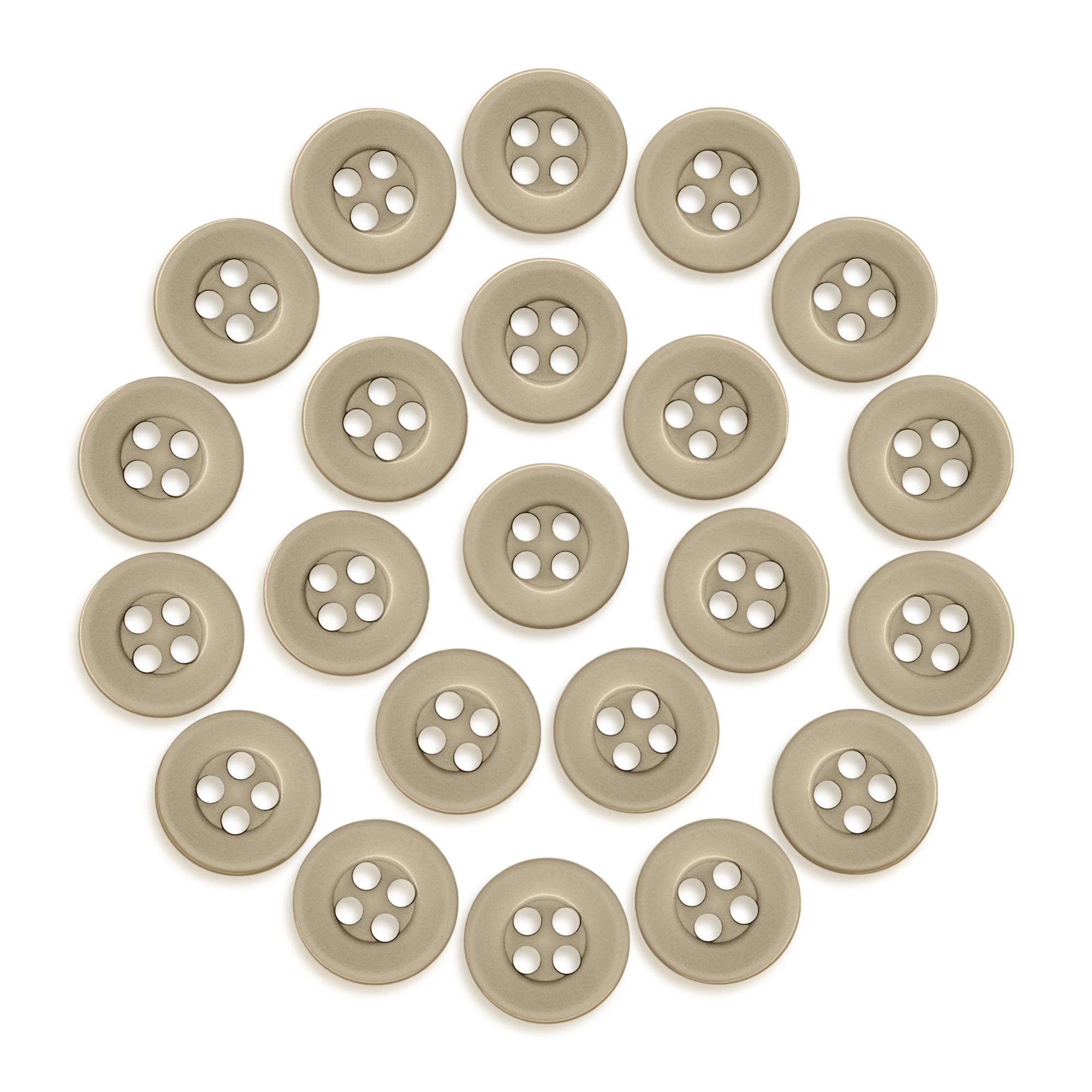 Twenty-four Workshop Uniform Shirt Buttons in tan, arranged in a circle on a white background.