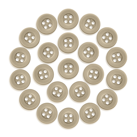 Twenty-four Workshop Uniform Shirt Buttons in tan, arranged in a circle on a white background.