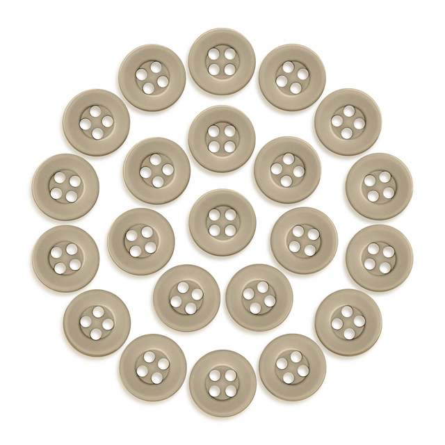 Twenty-four Workshop Uniform Shirt Buttons in tan, arranged in a circle on a white background.