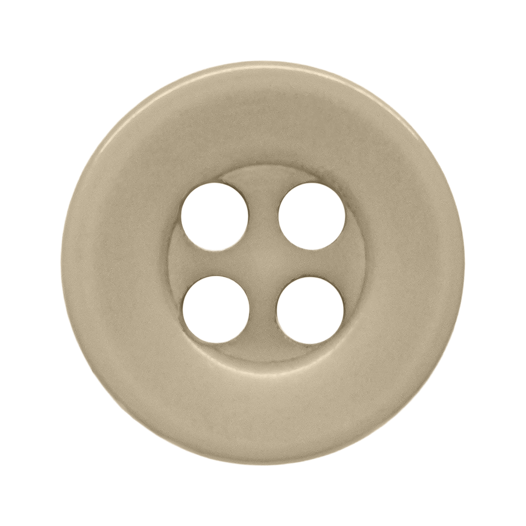 Beige round Workshop Uniform Shirt Button with four holes, shown from above on a white background—ideal as a replacement button for your workshop uniform shirt.
