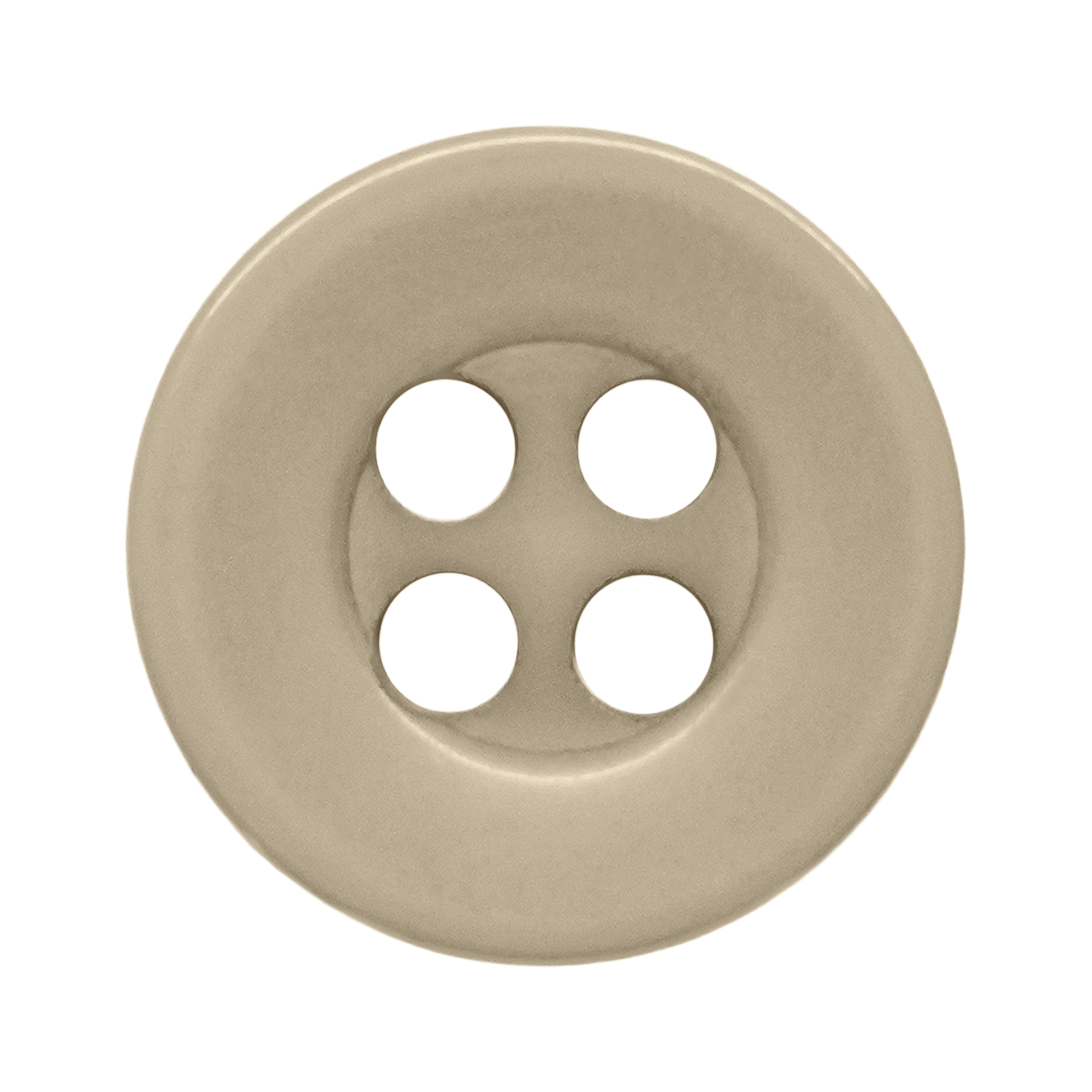 Beige round Workshop Uniform Shirt Button with four holes, shown from above on a white background—ideal as a replacement button for your workshop uniform shirt.