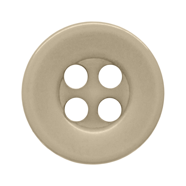 Beige round Workshop Uniform Shirt Button with four holes, shown from above on a white background—ideal as a replacement button for your workshop uniform shirt.